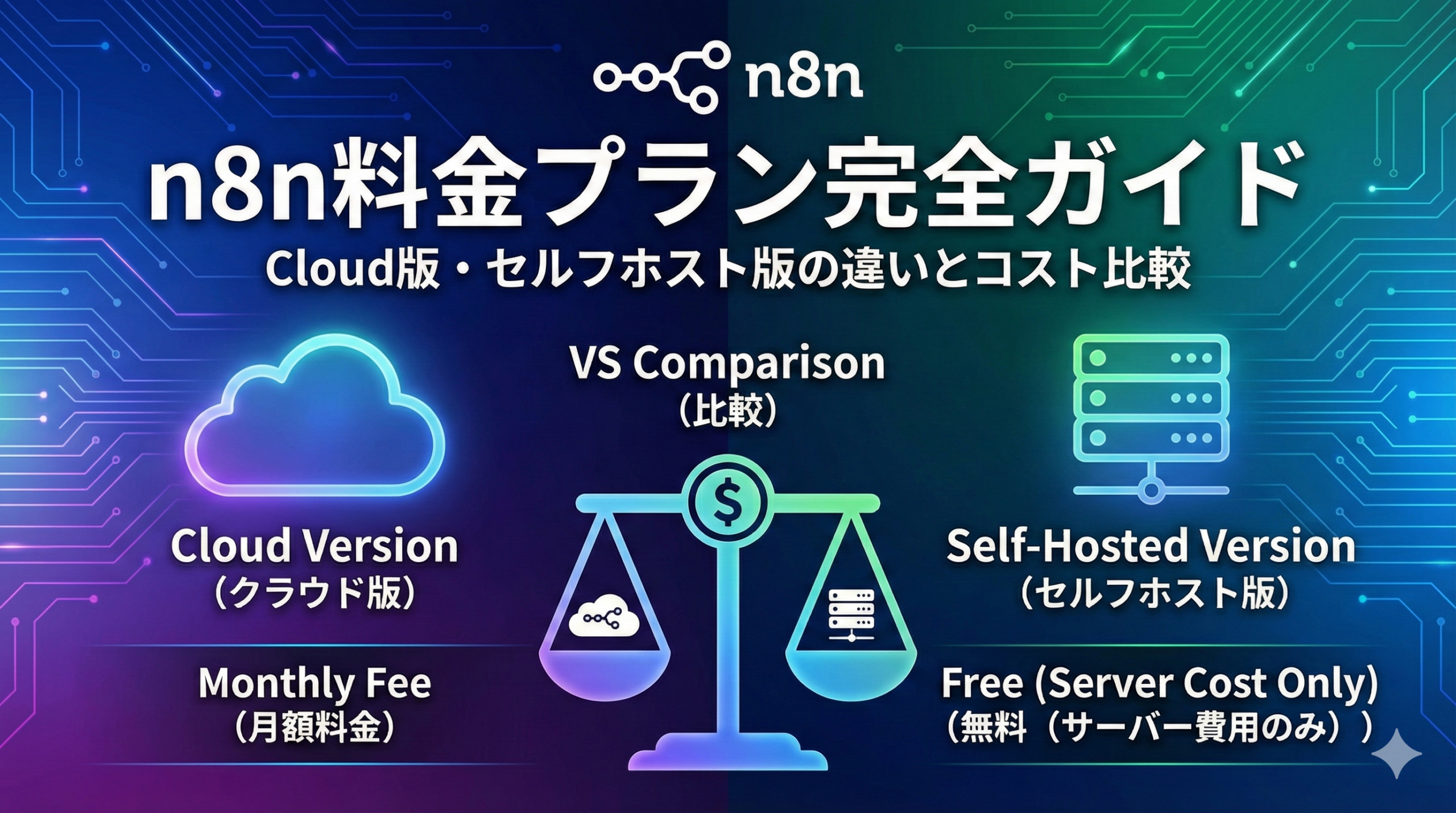 n8n料金プラン完全ガイド｜Cloud版・セルフホスト版の費用比較【2025年最新】